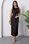 Oval Neckline Waist Buckle Satin Dress Grs3940 - 3