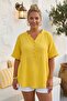 Yellow V-Neck Short-Sleeved Buttoned Collar and Cuff Ruffles Casual Muslin Oversized Woven Blouse 77 70 - 2