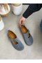 Ice Blue Genuine Leather (Alevo) Low-Cut Cut-Out Gold Adjustable Buckle Detailed Women's Shoes