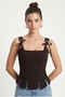 Women's Larissa Rope Detailed Corset Brown Woven Blouse - 2