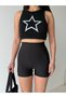 Women's Black Color High Waist Gathering Flexible Shorts Leggings