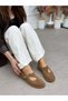 Camel Genuine Leather (Alevo) Low-Cut Cut-Out Gold Adjustable Buckle Detailed Women's Shoes - 7