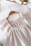 Girl's Linen Floral Detailed Flounce Sleeve Cotton Dress - 4