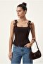 Women's Larissa Rope Detailed Corset Brown Woven Blouse