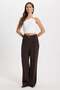 Women's Relax Fit Comfortable Cut Brown Trousers with Gold Button Detail and Double Pockets - 8