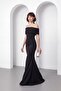 Women's Black Boat Neck Long Evening Dress - 2