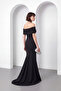 Women's Black Boat Neck Long Evening Dress - 6