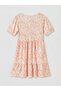 Red V-Neck Floral Balloon Sleeve Layered Dress - 6