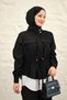 بدلة نسائية بجيبين وتفاصيل أنيقة وأزرار مخفية باللون الأسود - 3
