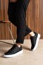 Stitched Black and White Men's Sneakers - 3