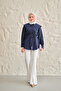 Women's Sailor Collar Waist Tie Shirt Navy Blue - 3