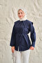 Women's Sailor Collar Waist Tie Shirt Navy Blue