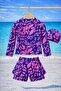Girl's Long Sleeve Swimsuit Set with Pattern, Hat, Skirt and Shorts, 3-Piece Set - 4