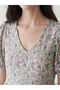 Mixed V-Neck Floral Balloon Sleeve Layered Dress - 3