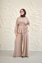 Women's Waist-Fitted Crew Neck Suit Stone - 3