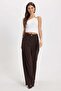 Women's Relax Fit Comfortable Cut Brown Trousers with Gold Button Detail and Double Pockets