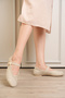 Beige Women's Sandals Ballerina Short Thick Heeled Knitted - 6
