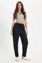 Women's Regular Fit Classic Cut Waist Tie Pleated Double Pocket Black Trousers - 7