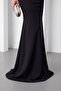 Women's Black Boat Neck Long Evening Dress - 4