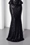 Women's Black Shawl Collar Sequin Long Fishtail Evening Dress - 4
