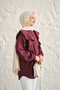 Women's Hidden Button Detail Flounce Shoulder Shirt Burgundy - 2