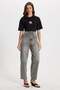 Women's Relax Fit Comfortable Cut 100% Cotton Wide Leg Gray Jean Denim Trousers with Pockets - 6