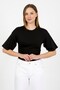 Women's Black Short Sleeve T-Shirt with Gathered Sides - H6085 - 4