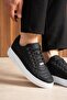 Stitched Black and White Men's Sneakers - 4