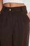 Women's Relax Fit Comfortable Cut Brown Trousers with Gold Button Detail and Double Pockets - 5