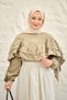 Women's Crew Neck Gathered Balloon Sleeve Tunic Mold Green - 2