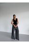 Women's Black Zero Sleeve Draped Front Sandy Fabric Blouse - 7