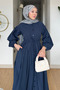 Divol Poplin Fabric Buttoned Hijab Dress - Navy Blue - 6