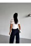 Women's White Front Tulle Boat Neck Short Sleeve Sandy Fabric Blouse - 3