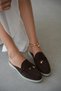 Briza Genuine Leather Women's Slippers with Gold Accessory Detail - Black Suede - 2