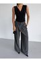 Women's Black Zero Sleeve Draped Front Sandy Fabric Blouse - 3