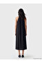 Black Gathered A-Line Modal Blend Dress - 4