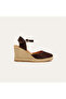Women's Brown Straw-Look Leather Heeled Shoes - 2