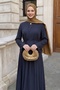 Double Navy Blue Suit with Stitched Skirt - 3