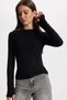 Women's Slim Fit Slim Cut Cotton Crew Neck Long Sleeve Black Blouse - 8