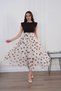 Women's Brown Belt Detailed Polka Dot Tulle Skirted Stylish Midi Dress Lined Loose Cut Event Dress - 3