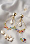 Colorful Crystal Stone Drop Pearl Earrings 7 Cm. - 3