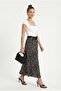 Women's Event Belted Waist Elastic Pocketed Viscose Black Long Polka Dot Woven Skirt - 2