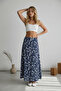 Women's Navy Blue White Patterned High Waist Flared Long Skirt - 5