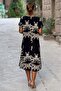 Black and Coffee Color Sea Patterned Dress - 3