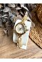 Round Design Chain Model Gold Inside White Women's Wristwatch - 3