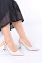 Beige Patent Leather Heeled Women's Shoes - 2
