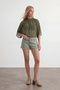 Women's Green Stand Collar Tie-Dye Drape Detailed Chiffon Blouse Alc-X15480 - 3