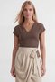 Brown V-Neck Transparent Blouse with Tie Detail Alc-X15494