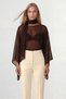 Bitter Brown Boat Neck Scarf Detailed Chiffon Blouse Alc-X15493