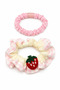 Set of 2 Hair Elastics Pink & Strawberry Detailed Ruffled Elastic Hair Clips for Girls & Women - 2
